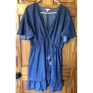 Lauren Conrad 100% Lyocell Blue Denim Casual Summer Shirt Dress Size Large NEW